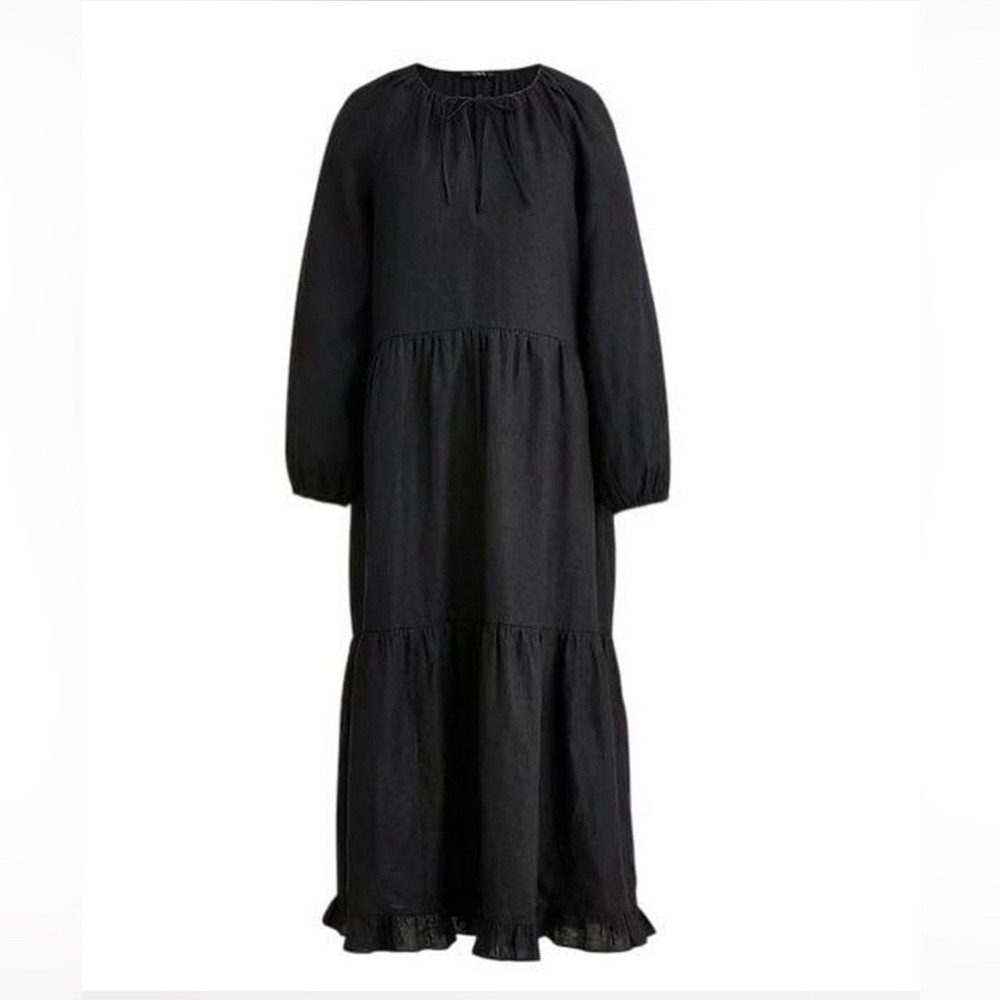 NWOT J. Crew 100% linen Black 3/4 Sleeve Maxi Dress with pockets size XS/S